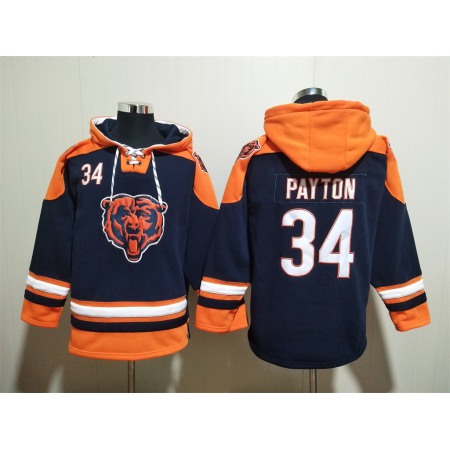 Men's Chicago Bears #34 Walter Payton Navy Ageless Must-Have Lace-Up Pullover Hoodie