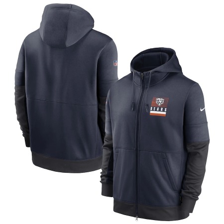 Men's Chicago Bears Navy Sideline Impact Lockup Performance Full-Zip Hoodie