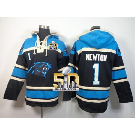 Nike Panthers #1 Cam Newton Black Super Bowl 50 Sawyer Hoodie Sweatshirt NFL Hoodie