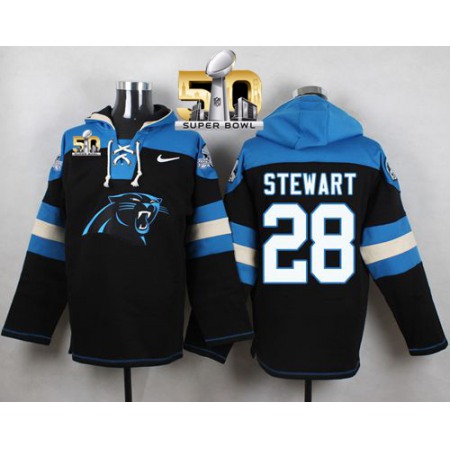 Nike Panthers #28 Jonathan Stewart Black Super Bowl 50 Player Pullover NFL Hoodie