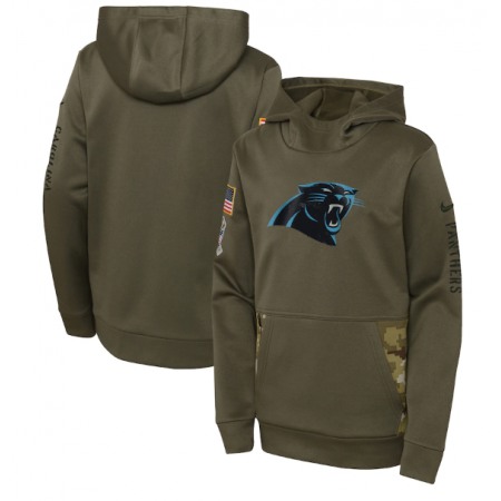 Youth Carolina Panthers 2022 Olive Salute to Service Therma Performance Pullover Hoodie