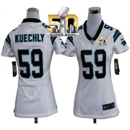 Nike Panthers #59 Luke Kuechly White Super Bowl 50 Women's Stitched NFL Elite Jersey