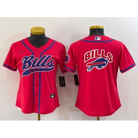 Women's Buffalo Bills Red Team Big Logo With Patch Cool Base Stitched Baseball Jersey(Run Small)