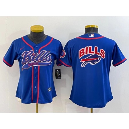 Women's Buffalo Bills Royal Team Big Logo With Patch Cool Base Stitched Baseball Jersey(Run Small)