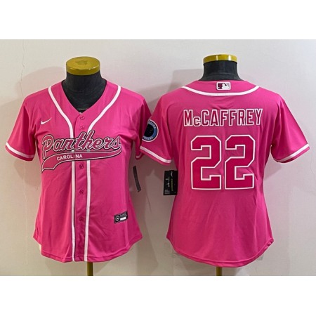 Women's Carolina Panthers #22 Christian McCaffrey Pink With Patch Cool Base Stitched Baseball Jersey(Run Small)