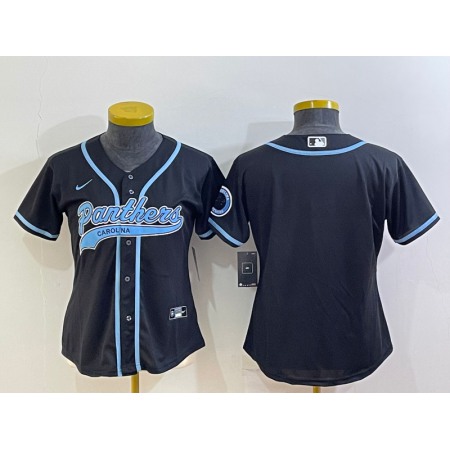 Women's Carolina Panthers Blank Black With Patch Cool Base Stitched Baseball Jersey(Run Small)