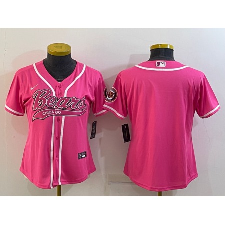 Women's Chicago Bears Blank Pink With Patch Cool Base Stitched Baseball Jersey(Run Small)