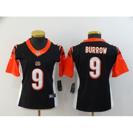 Women's Cincinnati Bengals #9 Joe Burrow Black Vapor Stitched Jersey(Run Small)