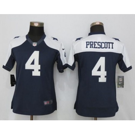 Nike Cowboys #4 Dak Prescott Navy Blue Thanksgiving Throwback Women's Stitched NFL Limited Jersey