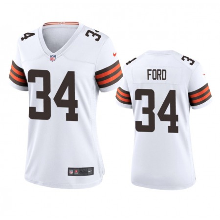 Women's Cleveland Browns #34 Jerome Ford White Stitched Jersey(Run Small)