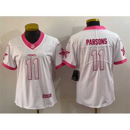 Women's Dallas Cowboys #11 Micah Parsons White Pink Vapor Untouchable Limited Stitched Jersey(Run Small)