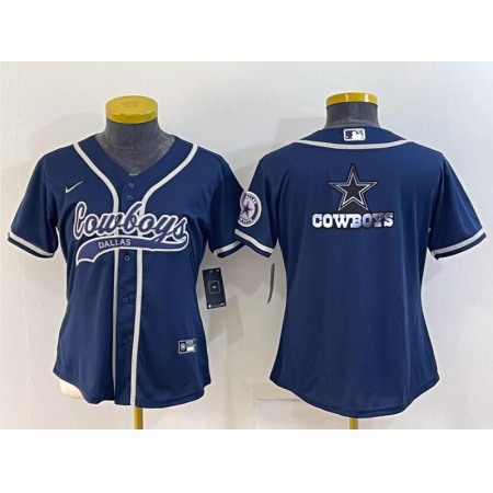 Women's Dallas Cowboys Navy Team Big Logo With Patch Cool Base Stitched Baseball Jersey(Run Small)