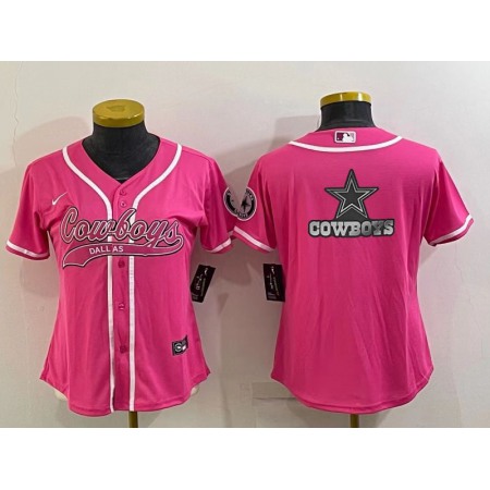 Women's Dallas Cowboys Pink Team Big Logo With Patch Cool Base Stitched Baseball Jersey(Run Small)