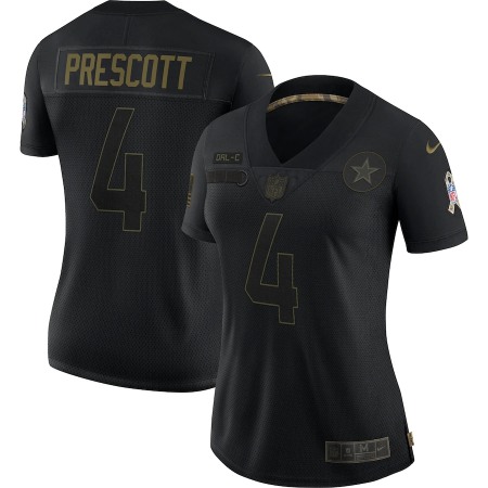 Women's Dallas Cowboys #4 Dak Prescott Black Salute To Service Limited Stitched Jersey