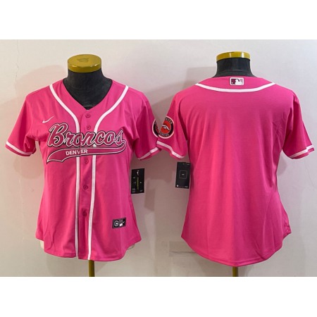 Women's Denver Broncos Blank Pink With Patch Cool Base Stitched Baseball Jersey(Run Small)