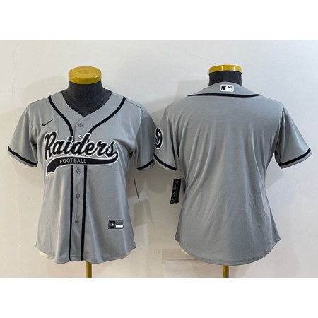 Women's Las Vegas Raiders Blank Grey With Patch Cool Base Stitched Baseball Jersey(Run Small)