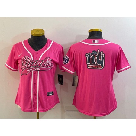 Women's New York Giants Pink Team Big Logo With Patch Cool Base Stitched Baseball Jersey(Run Small)