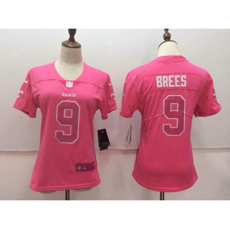 Women's Nike New Orleans Saints #9 Drew Brees Pink Limited Rush Fashion Stitched NFL Jersey