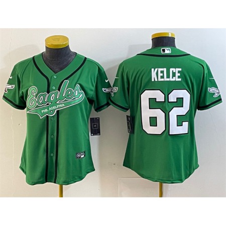 Women's Philadelphia Eagles #62 Jason Kelce Green Cool Base Stitched Baseball Jersey(Run Small)