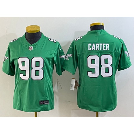 Women's Philadelphia Eagles #98 Jalen Carter Green 2023 F.U.S.E. Stitched Football Jersey(Run Small)