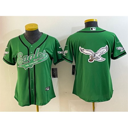 Women's Philadelphia Eagles Green Team Big Logo Cool Base Stitched Baseball Jersey(Run Small)