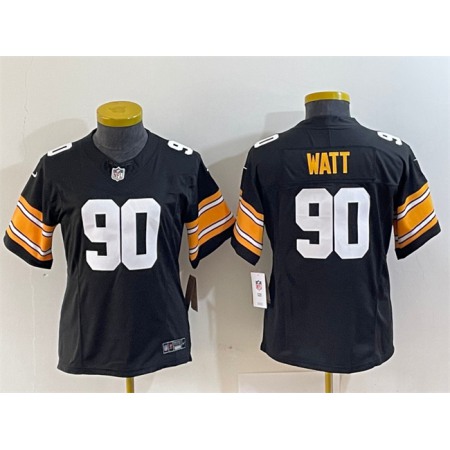 Women's Pittsburgh Steelers #90 T. J. Watt Black 2023 F.U.S.E. Stitched Football Jersey(Run Small)