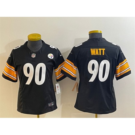 Women's Pittsburgh Steelers #90 T. J. Watt Black 2023 F.U.S.E. Stitched Football Jersey(Run Small)