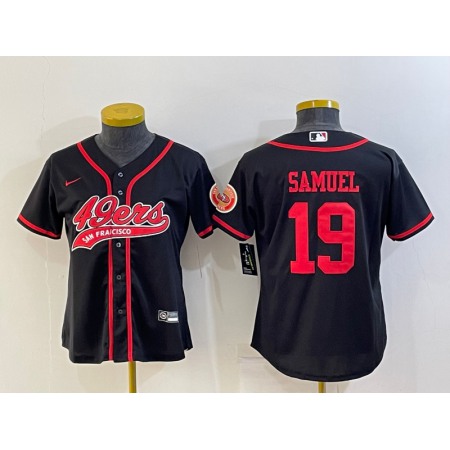 Women's San Francisco 49ers #19 Deebo Samuel Black With Patch Cool Base Stitched Baseball Jersey(Run Small)