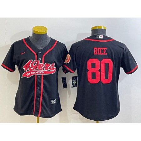 Women's San Francisco 49ers #80 Jerry Rice Black With Patch Cool Base Stitched Baseball Jersey(Run Small)