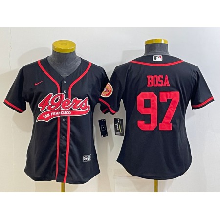 Women's San Francisco 49ers #97 Nick Bosa Black With Patch Cool Base Stitched Baseball Jersey(Run Small)