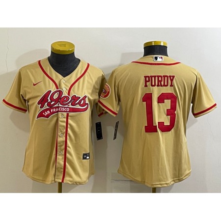 Women's San Francisco 49ers #13 Brock Purdy Gold With Patch Cool Base Stitched Baseball Jersey(Run Small)