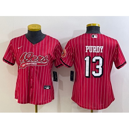 Women's San Francisco 49ers #13 Brock Purdy New Red With Patch Cool Base Stitched Baseball Jersey(Run Small)