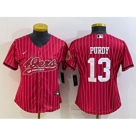 Women's San Francisco 49ers #13 Brock Purdy Red With Patch Cool Base Stitched Baseball Jersey(Run Small)