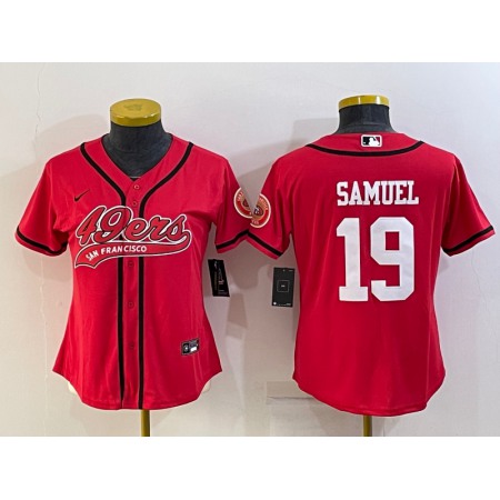 Women's San Francisco 49ers #19 Deebo Samuel Red With Patch Cool Base Stitched Baseball Jersey(Run Small)