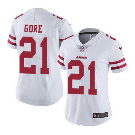 Women's San Francisco 49ers #21 Frank Gore White Stitched Jersey(Run Small)