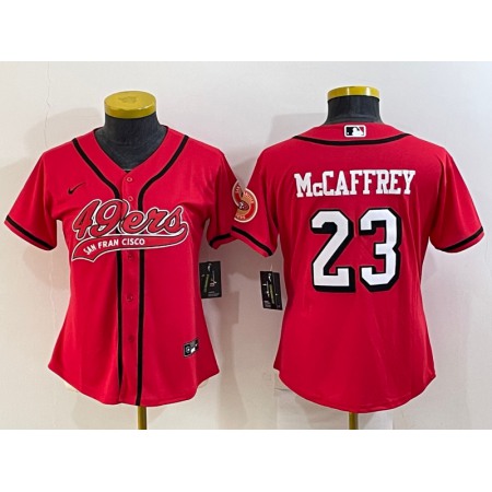 Women's San Francisco 49ers #23 Christian McCaffrey New Red With Patch Cool Base Stitched Baseball Jersey(Run Small)