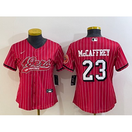 Women's San Francisco 49ers #23 Christian McCaffrey New Red With Patch Cool Base Stitched Baseball Jersey(Run Small)