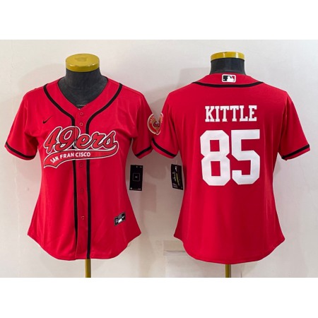 Women's San Francisco 49ers #85 George Kittle Red With Patch Cool Base Stitched Baseball Jersey(Run Small)