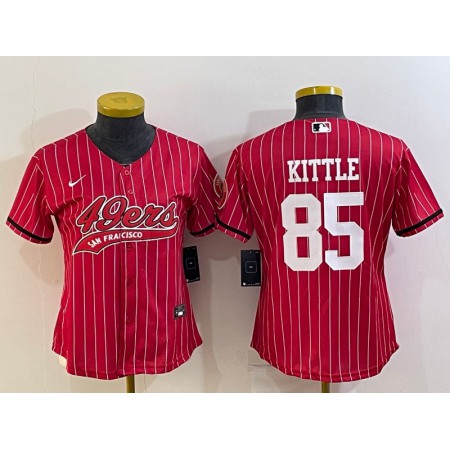 Women's San Francisco 49ers #85 George Kittle Red With Patch Cool Base Stitched Baseball Jersey(Run Small)