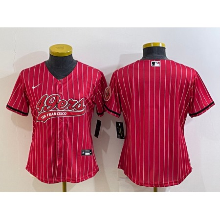 Women's San Francisco 49ers Blank Red With Patch Cool Base Stitched Baseball Jersey(Run Small)