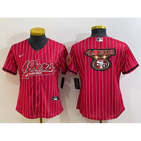 Women's San Francisco 49ers Red Team Big Logo With Patch Cool Base Stitched Baseball Jersey(Run Small)