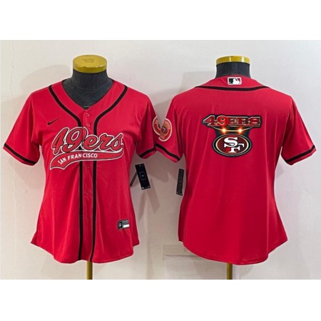 Women's San Francisco 49ers Red Team Big Logo With Patch Cool Base Stitched Baseball Jersey(Run Small)