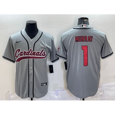 Men's Arizona Cardinals #1 Kyler Murray Grey With Patch Cool Base Stitched Baseball Jersey