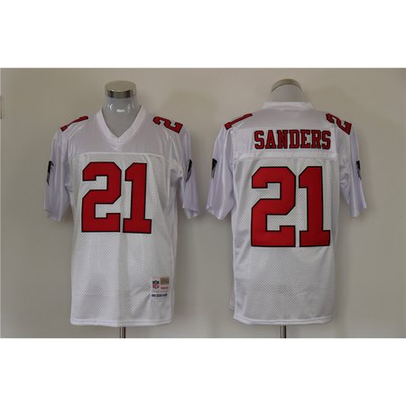 Men's Atlanta Falcons #21 Deion Sanders White Mitchell & Ness Stitched Jersey