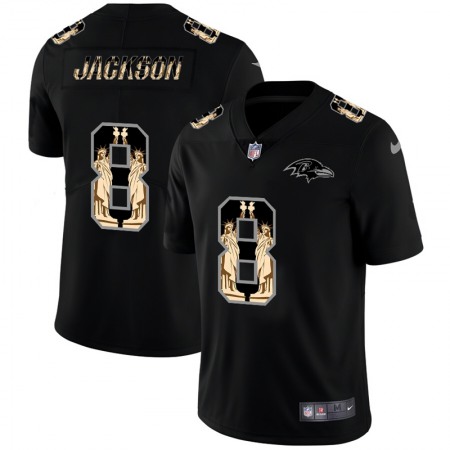 Men's Baltimore Ravens #8 Lamar Jackson 2019 Black Statue of Liberty Limited Stitched NFL Jersey