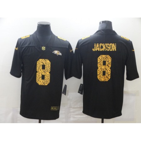 Men's Baltimore Ravens #8 Lamar Jackson 2020 Black Leopard Print Fashion Limited Stitched Jersey