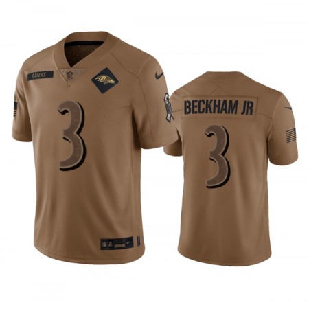 Men's Baltimore Ravens #3 Odell Beckham Jr. 2023 Brown Salute To Service Limited Jersey