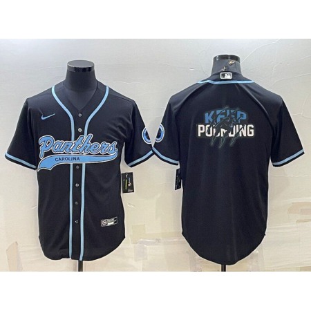 Men's Carolina Panthers Black Team Big Logo With Patch Cool Base Stitched Baseball Jersey