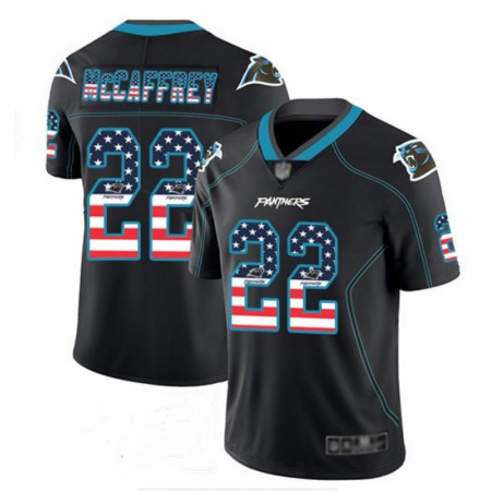 Men's Carolina Panthers #22 Christian McCaffrey Black USA Flag Color Rush Limited Fashion NFL Jersey