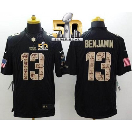 Nike Panthers #13 Kelvin Benjamin Black Super Bowl 50 Men's Stitched NFL Limited Salute to Service Jersey